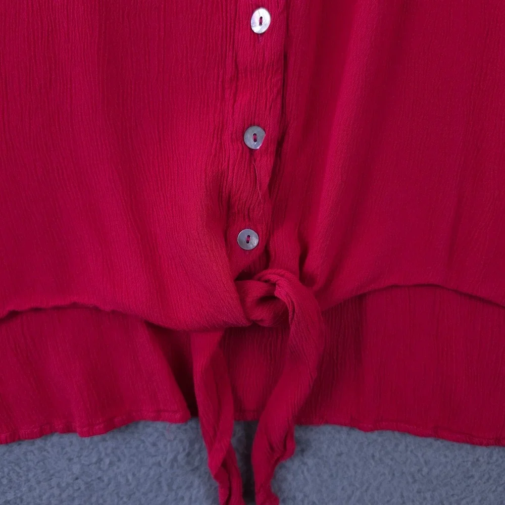Chicos Shirt Womens 3 US XL Pink Tie Hem Button Up Dolman Sleeve Crinkle Top - Picture 8 of 9
